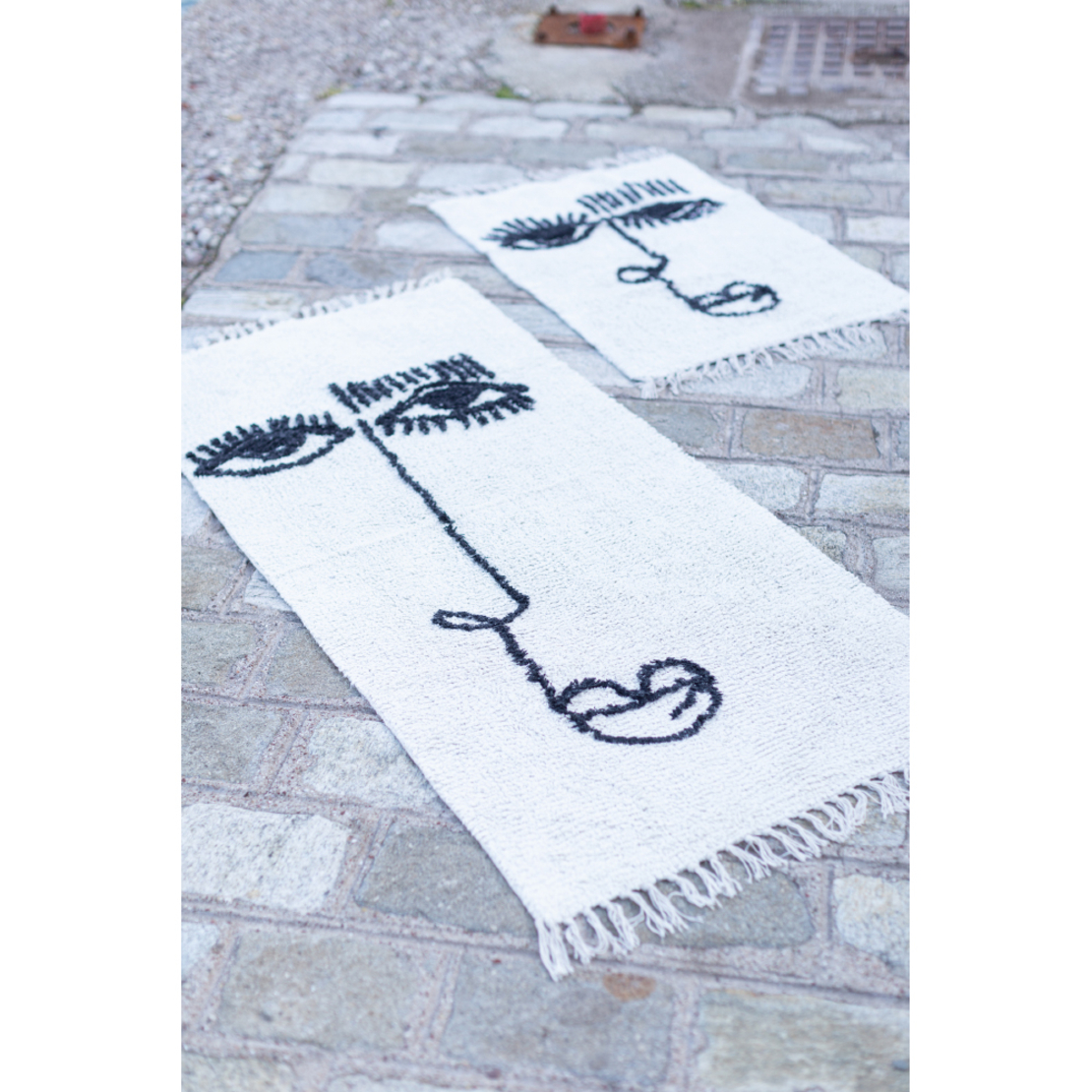 FACE CARPET COTTON BEIGE BLACK 60x90cm IN