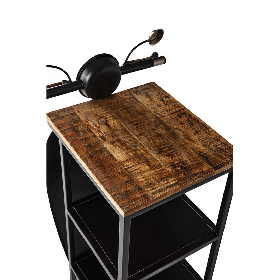 MINI VESPA SIDE TABLE WITH SHELVES METAL BLACK SILVER NATURAL 61x45xH88cm IN