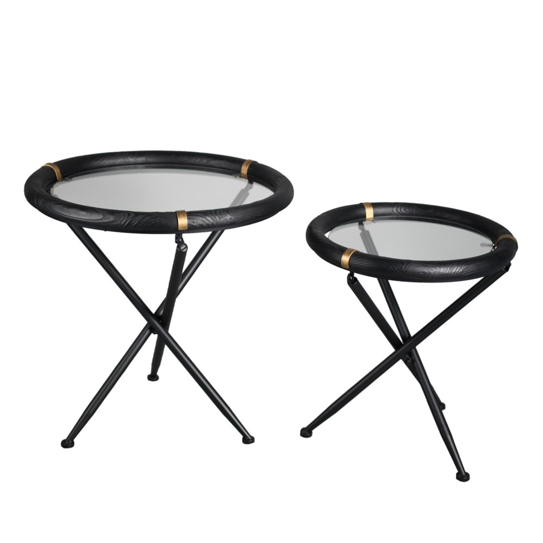 COLOMBO SIDE TABLE SET 2PCS WOOD BLACK METAL BLACK