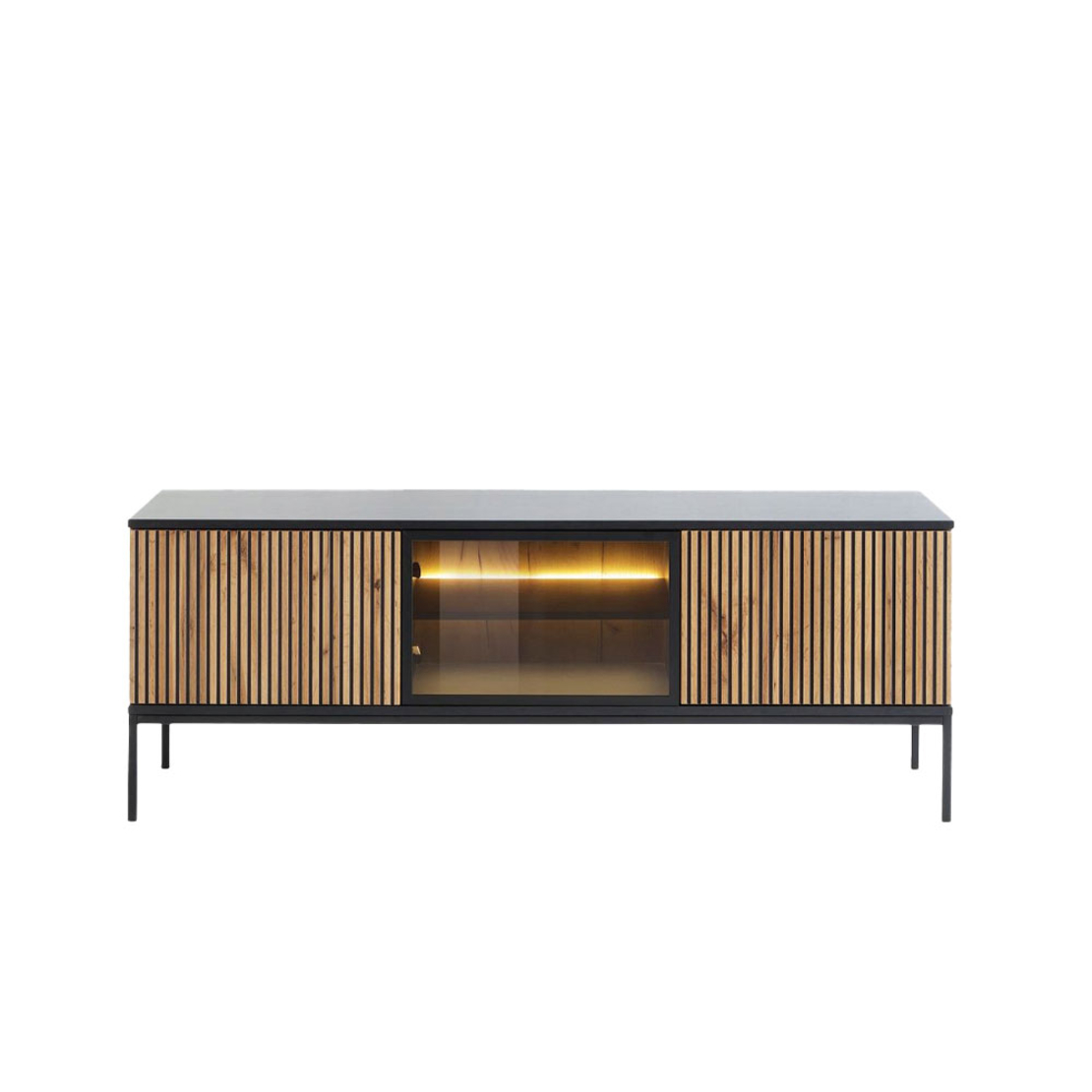 MYSTERY TV STAND 3DOORS MELAMINE NATURAL DARK BLACK METAL 154x39x56 E1 PRC