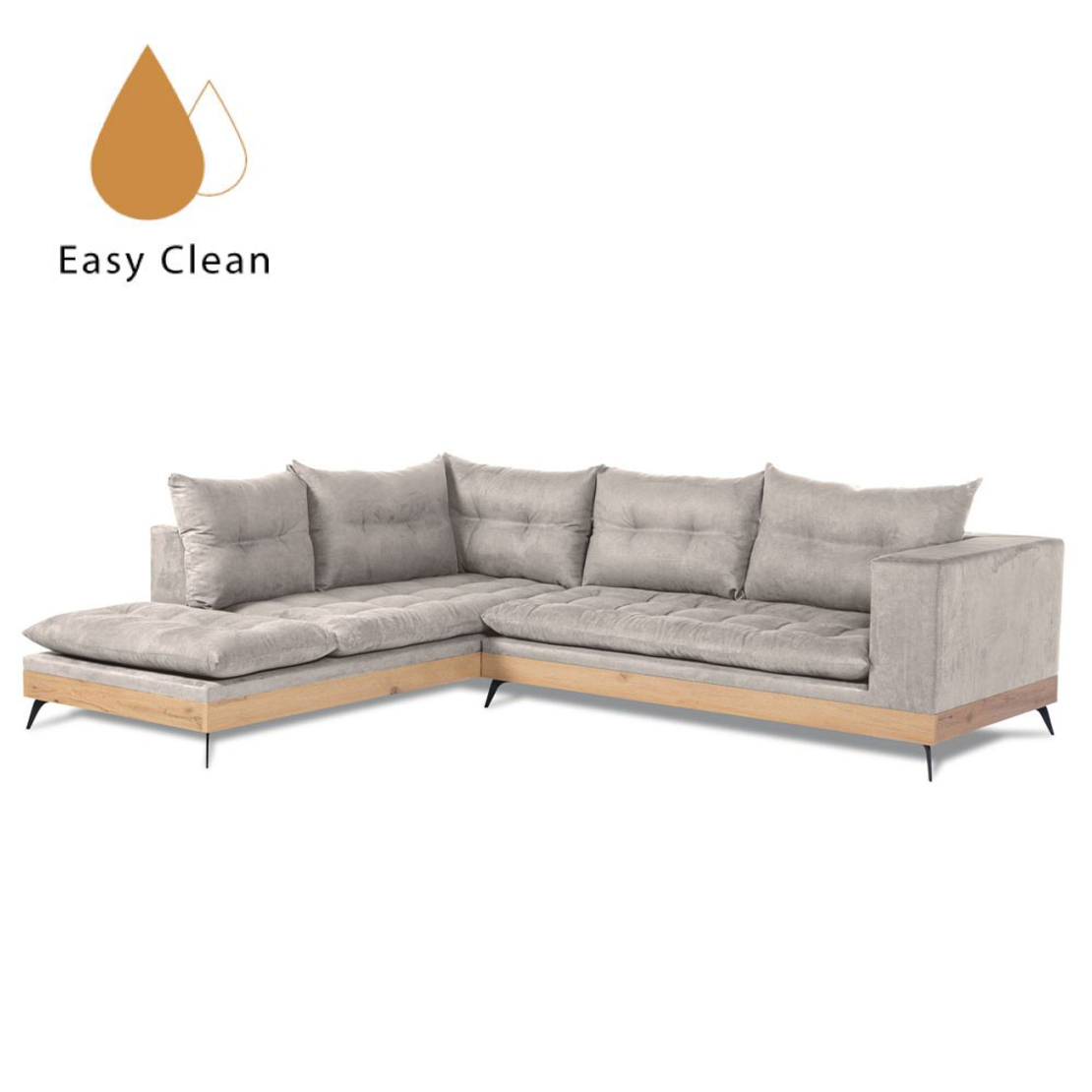 LEGNO SOFA CORNER LEFT EASY CLEAN FABRIC GREY LIGHT POLO1321 E1 GR