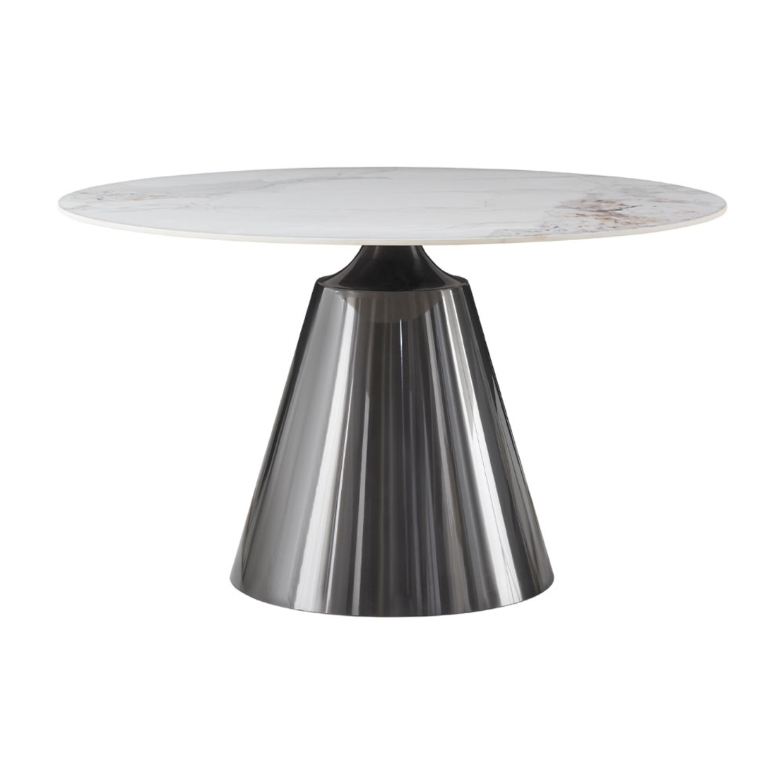 CIRCUS TABLE ROUND TABLE CERAMIC WHITE WITH MARBLE PATTERN STAINLESS STEEL BLACK PRC