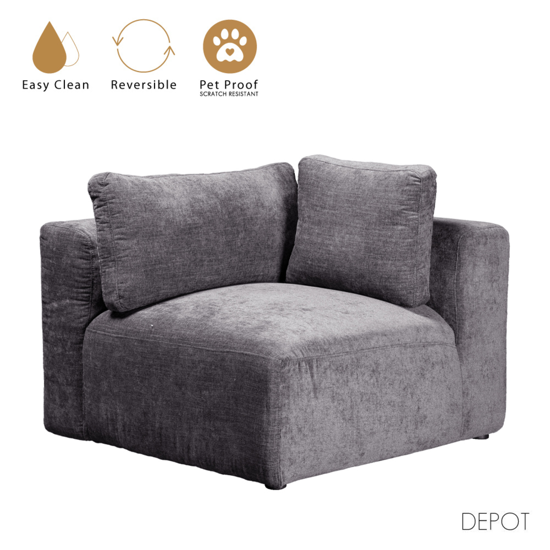 BOX ARMCHAIR WITH ARM REVERSABLE EASY CLEAN FABRIC GREY E1 EU