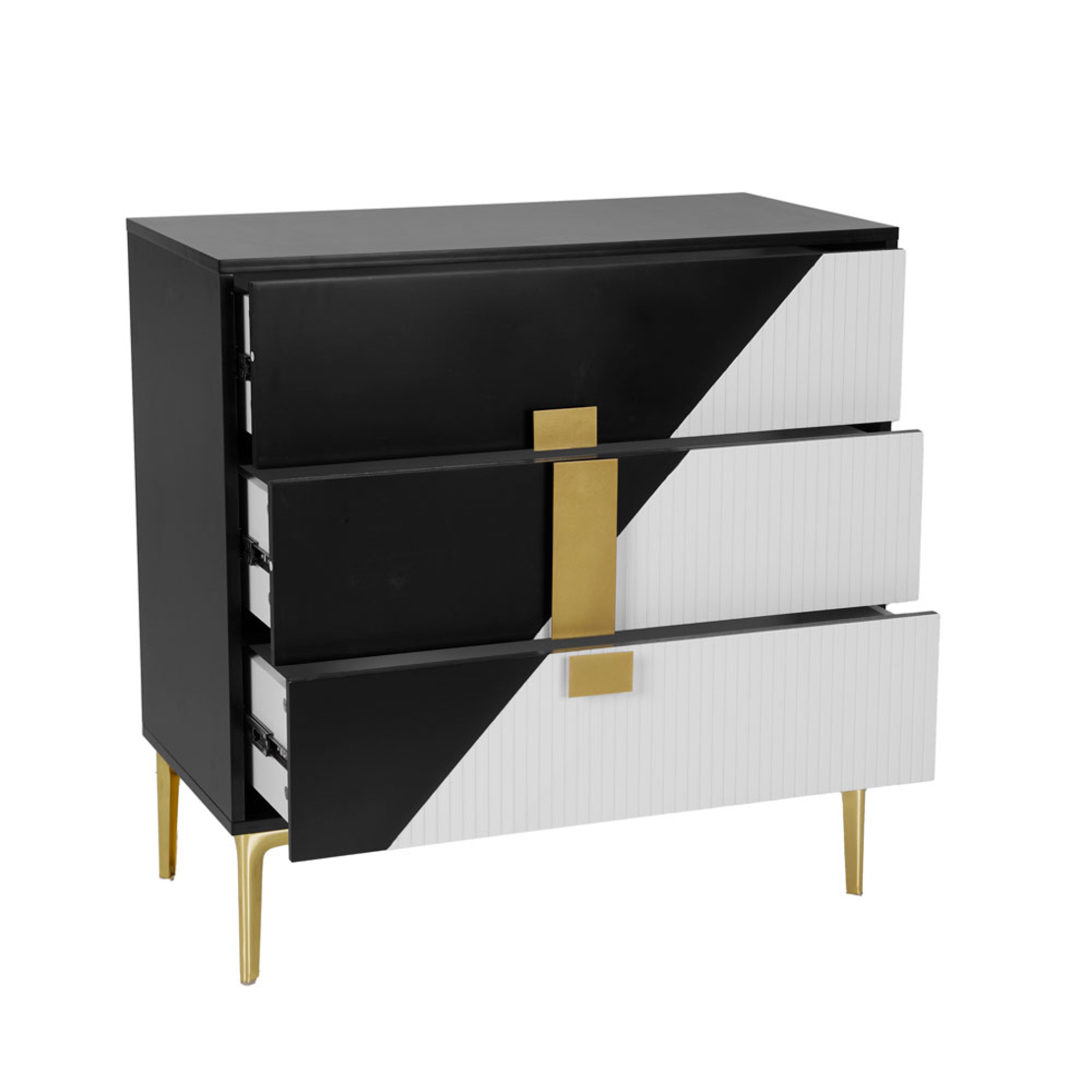 NEW YORK PEDESTAL 3DRAWERS MDF WHITE MDF BLACK GOLD E1