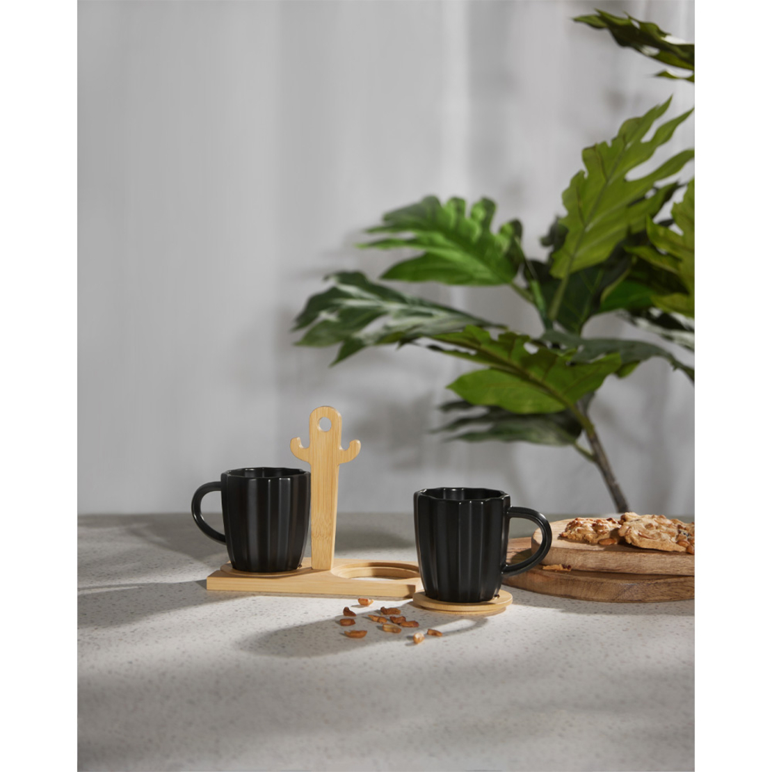 CACTUS MUG ESPRESSO SET 2 PCS PORCELAIN BAMBOO BLA