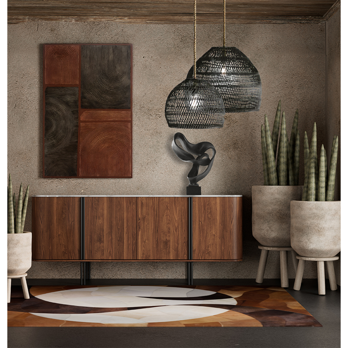 YING YANG CARPET LEATHER WOOL BROWN BEIGE BLACK 17