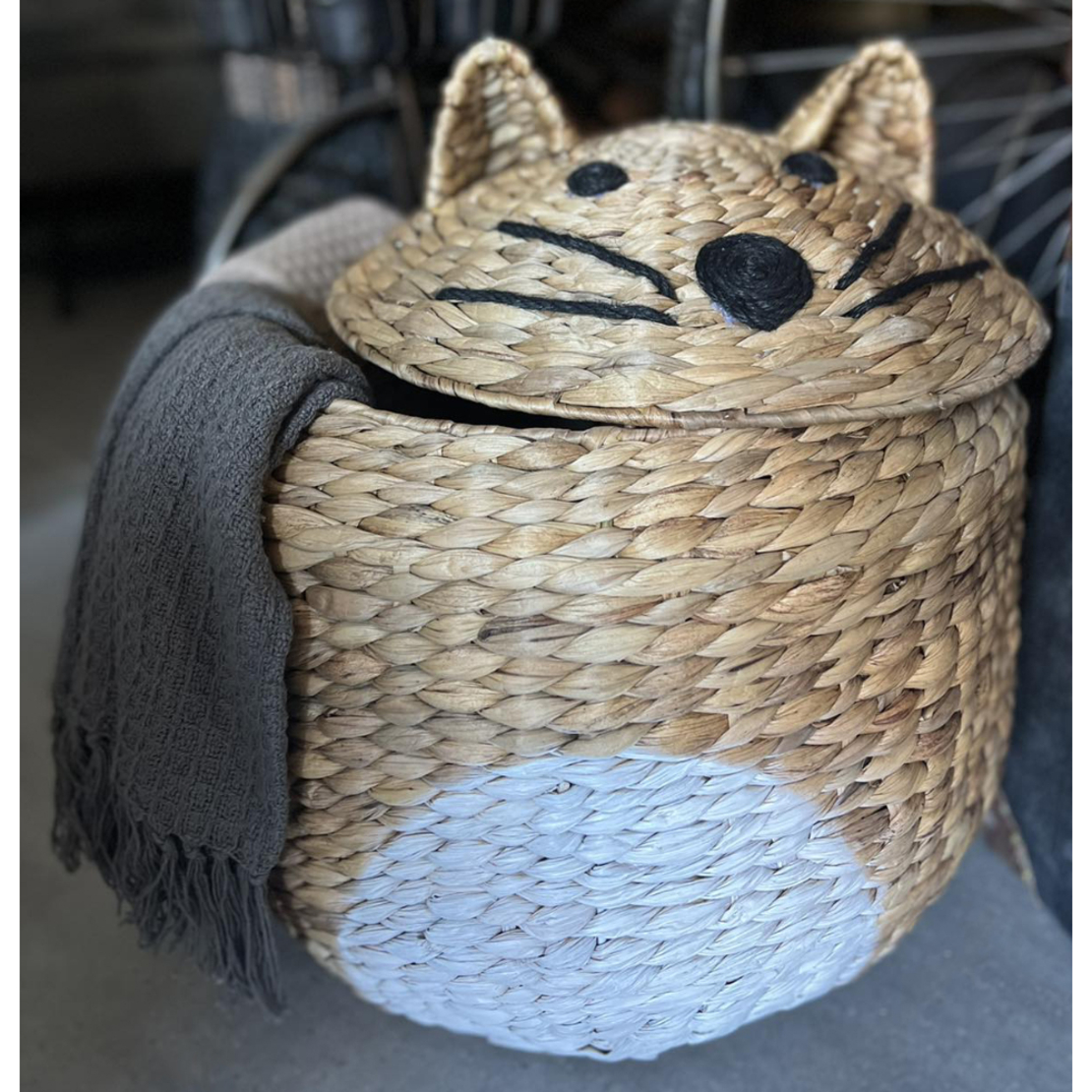 TIGRO BASKET WITH LID HYACINTH IRON NATURAL WHITE