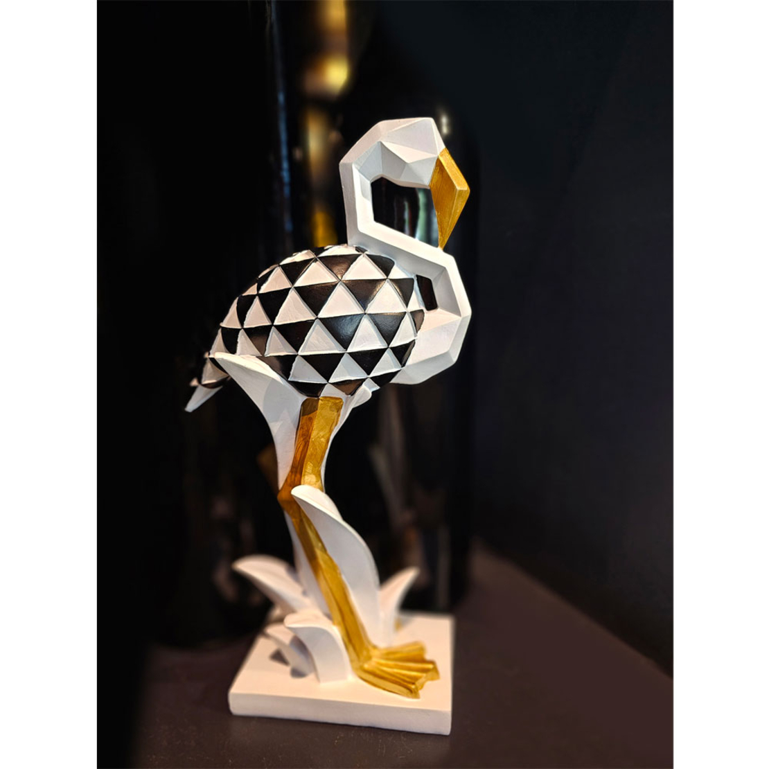 LUCIEN DECO FLAMINGO POLYRESIN WHITE BLACK GOLD 19