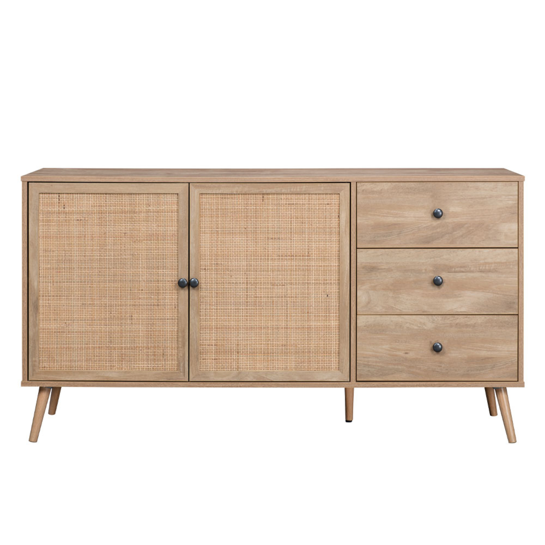 AMMOS SIDEBOARD 3DRAWERS CHIPBOARD WITH MELAMINE CARTA NATURAL WITH RATTAN 150x39xH79cm E1 PRC