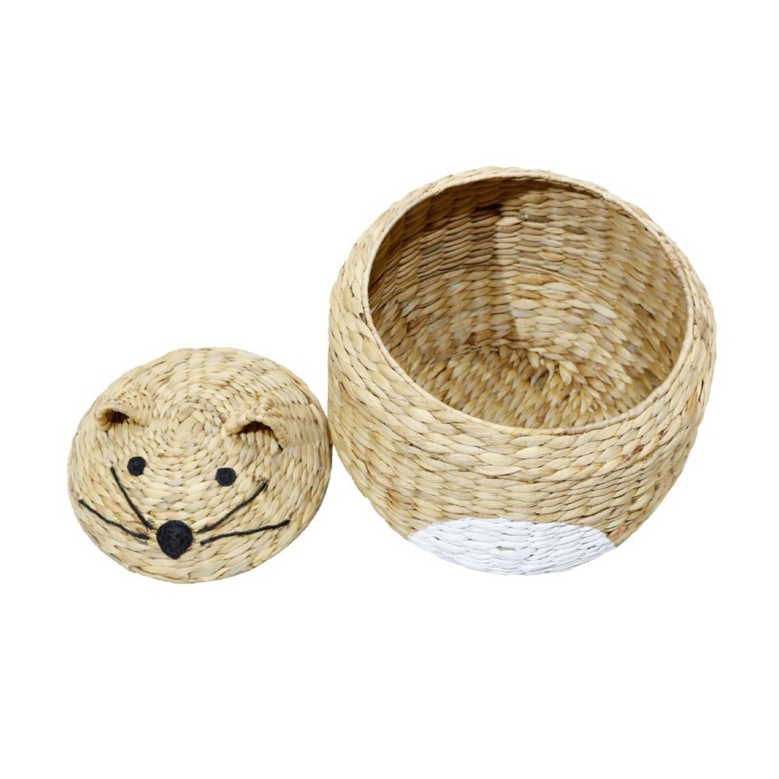 TIGRO BASKET WITH LID HYACINTH IRON NATURAL WHITE