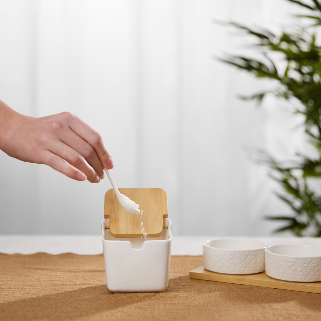 CURVE STORAGE JAR WITH LID PORCELAIN BAMBOO WHITE
