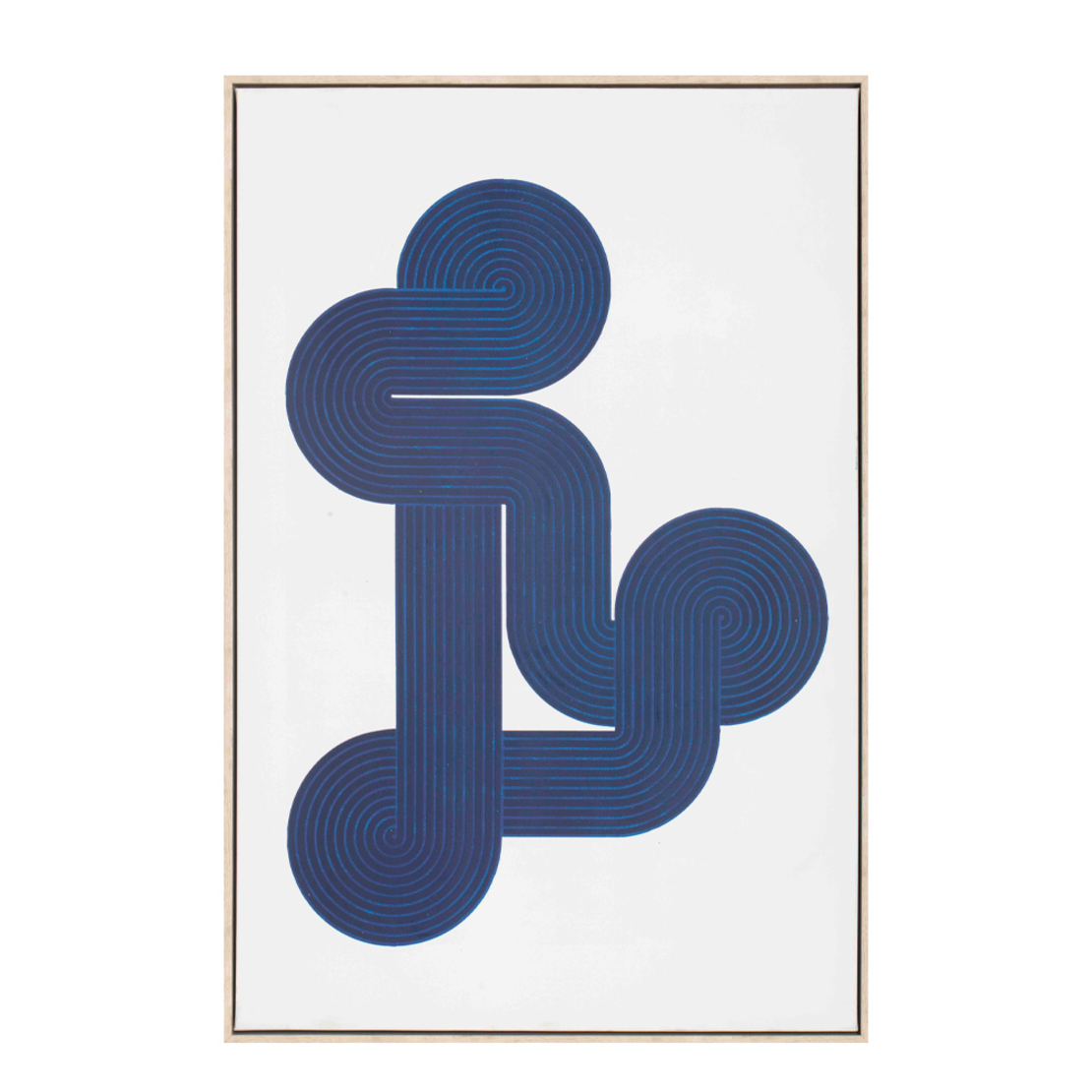 ILLUSION PAINTING DECORATIVE 60x90x5 CANVAS WHITE BLUE WOOD NATURAL