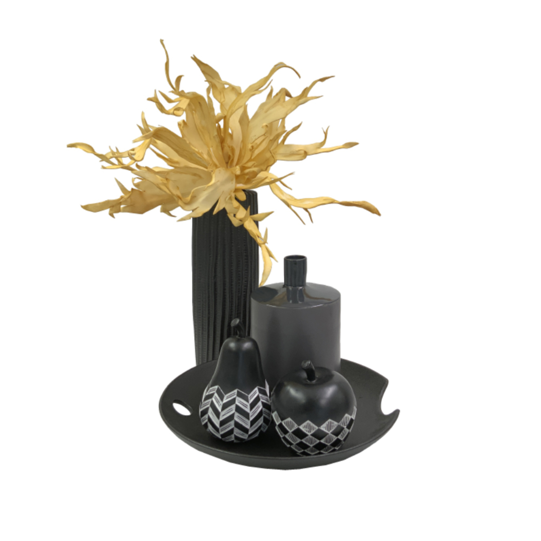 FRUIT BLACK 2 DECO APPLE POLYRESIN BLACK WHITE D12