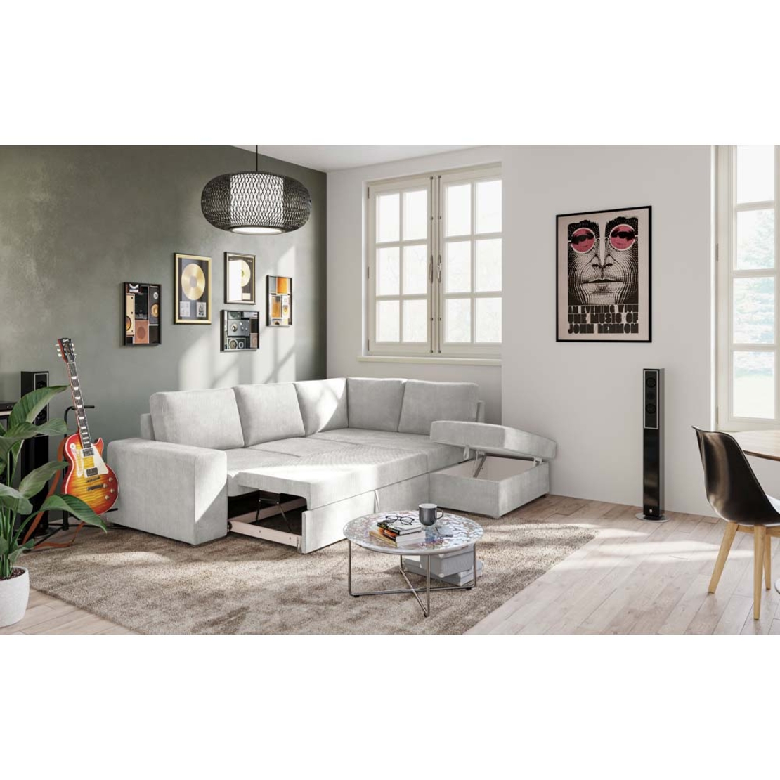EDDI SOFA BED CORNER RIGHT EASY CLEAN FABRIC CREAM E1 EU
