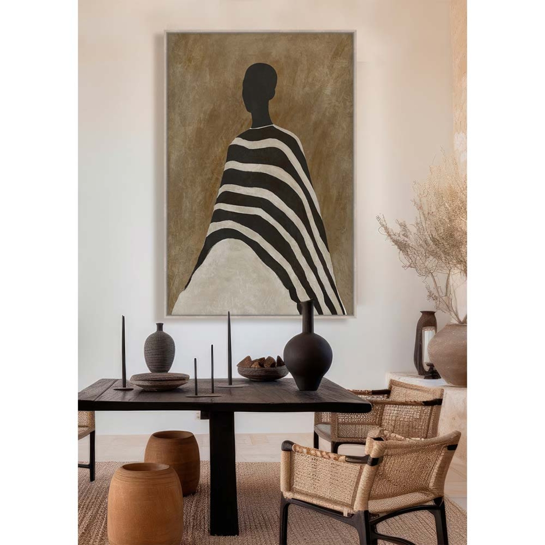 TIMELESS ELEGANCE B PAINTING DECORATIVE WITH FRAME 80x120x4 CANVAS BROWN BEIGE PP BLACK