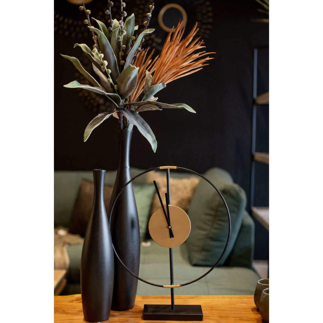 IRON CLOCK TABLE METAL BLACK GOLD 39x9xH49.5cm PRC
