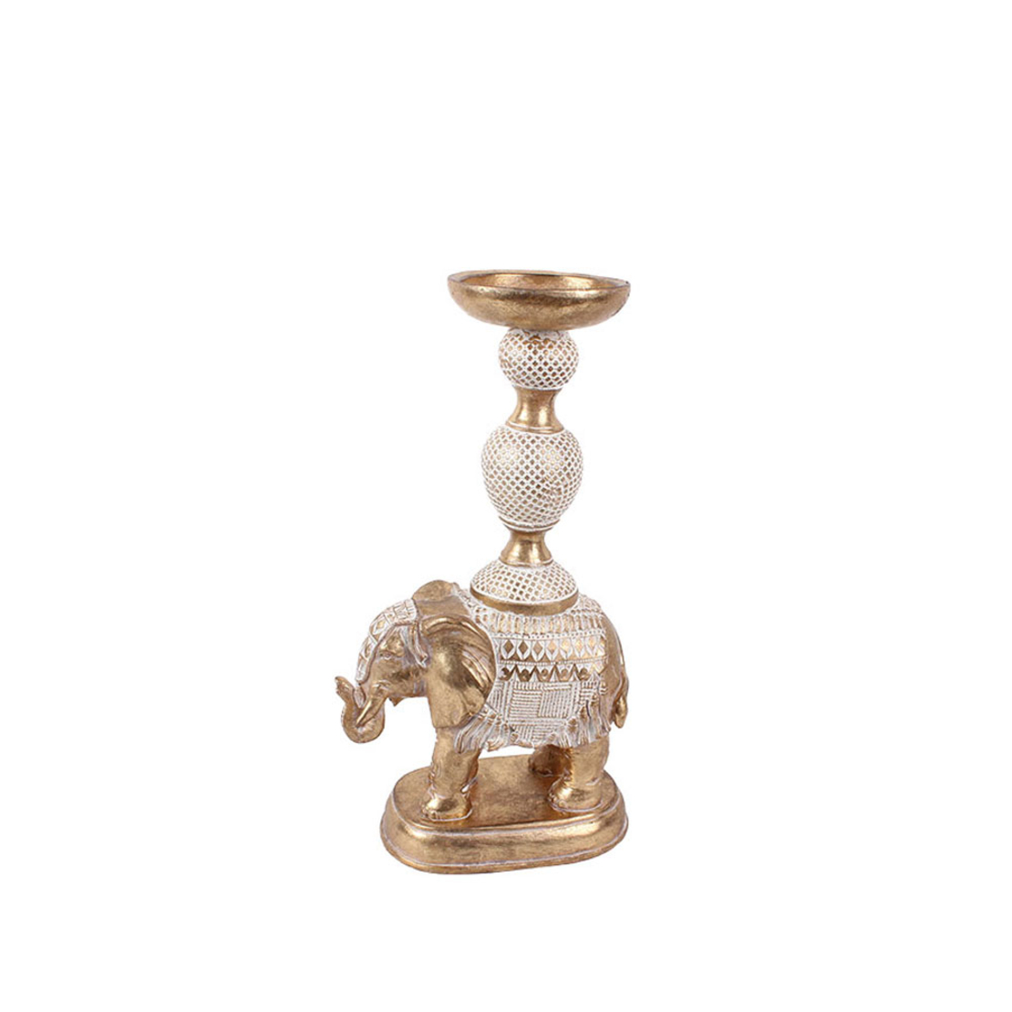 ELEPHAS 2 CANDLE HOLDER POLYRESIN GOLD WHITE 17,5x