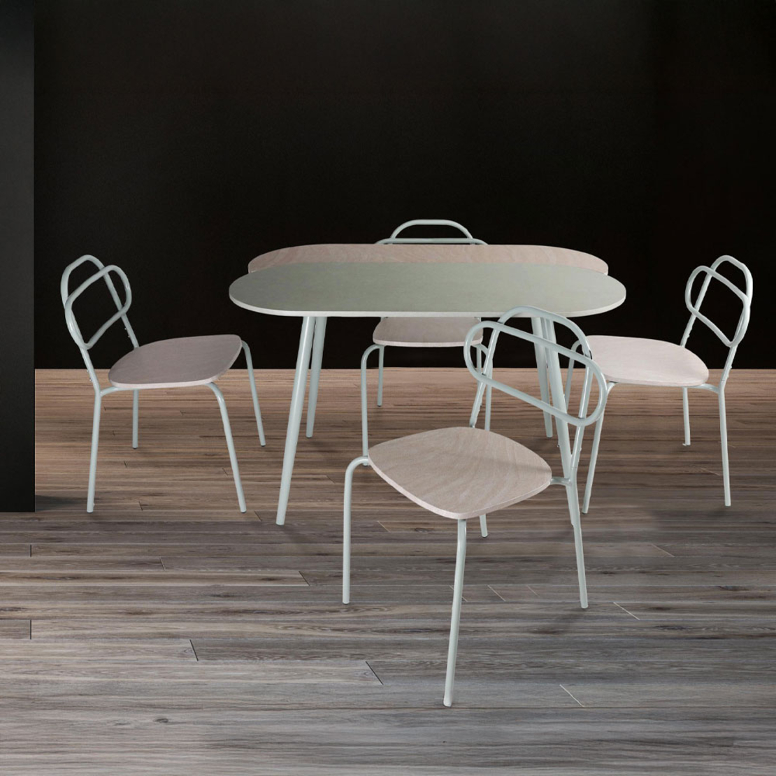 ITALIAN DINING SET 4+1 MELAMINE NATURAL LIGHT METAL GREY LIGHT 120x75x75 E1 PRC