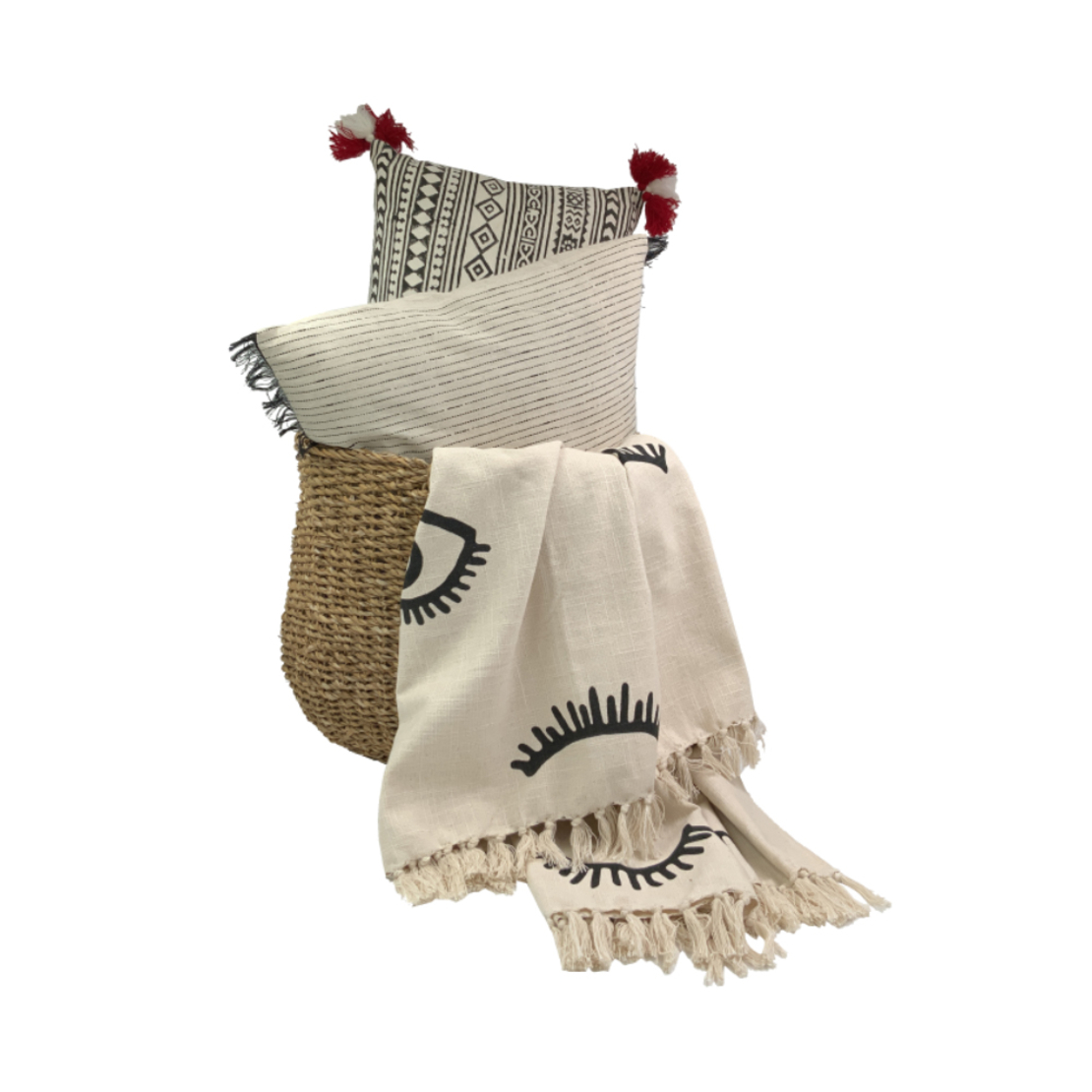 EYES WHITE THROW COTTON WHITE BLACK 130x170cm IN