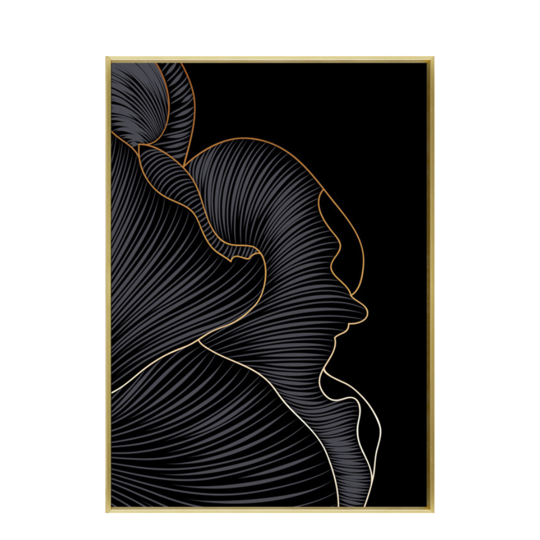 METS 1 PAINTING CANVAS BLACK GOLD WOOD FRAME GOLD