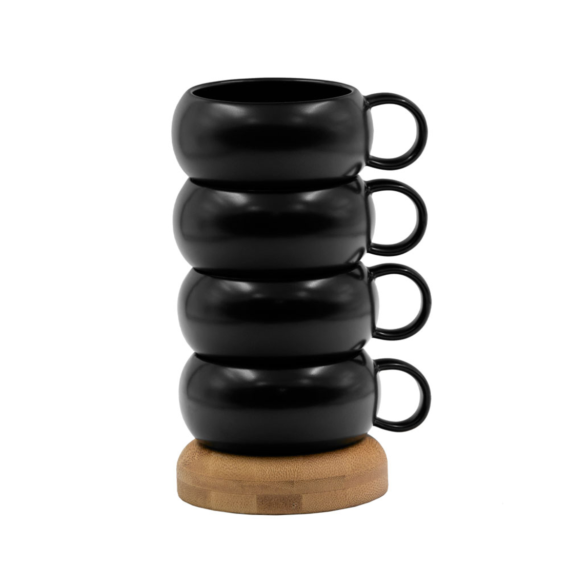 CURVE MUG SET 4PCS PORCELAIN BAMBOO BLACK NATURAL