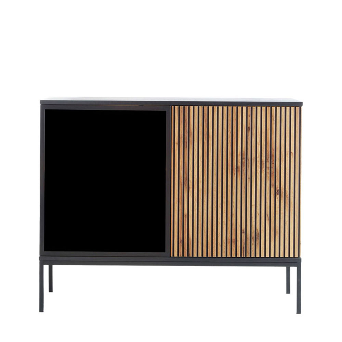 MYSTERY COMMODE 2DOORS MELAMINE NATURAL DARK METAL BLACK E1 PRC