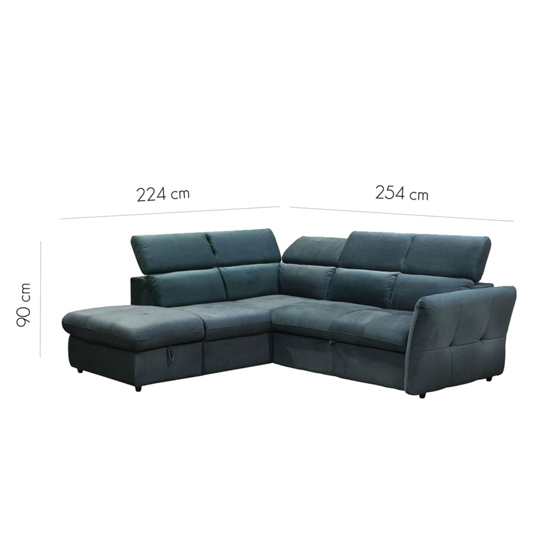 MONSERAT SOFA BED CORNER LEFT EASY CLEAN FABRIC PETROL E1 EU