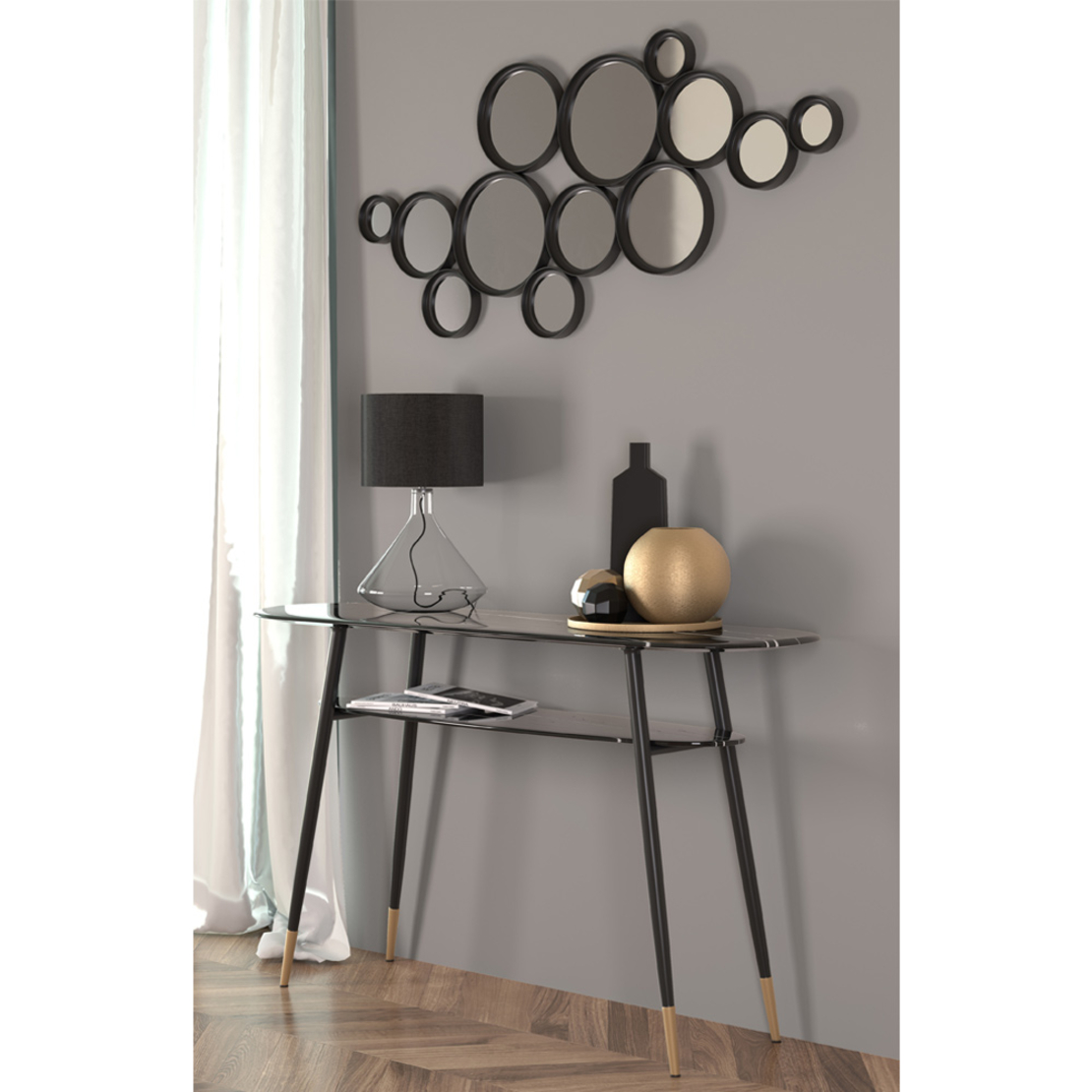 BUBBLES MIRROR WALL METAL BLACK MAT 127,8x3,2xH60,5cm PRC