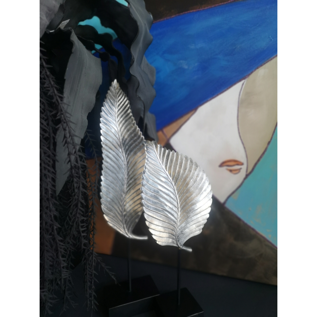 UMI DECO LEAF POLYRESIN SILVER BLACK 13x9xH57cm PR