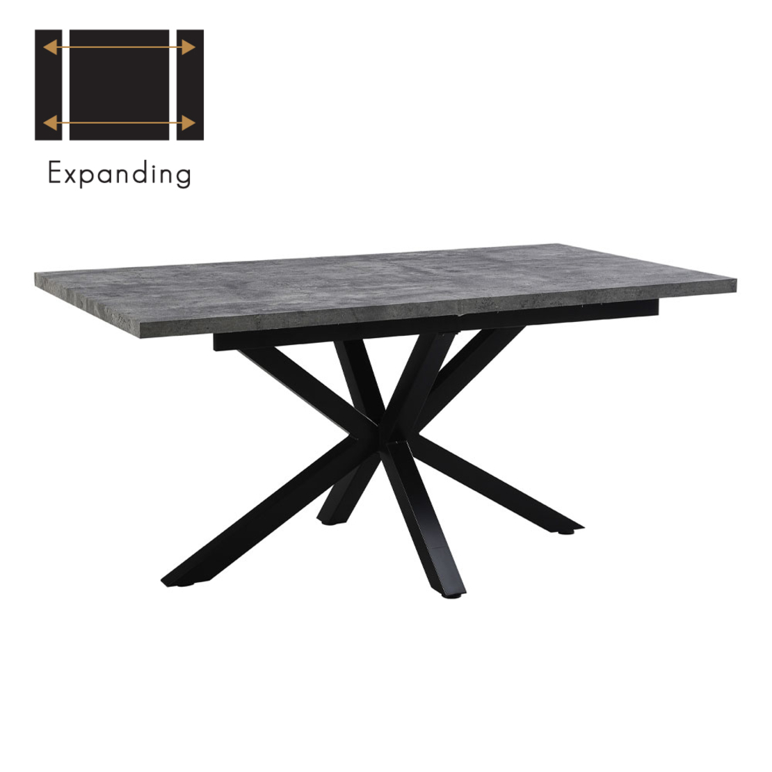 STONE GREY TABLE EXTENDABLE MDF WITH PAPER VENEER CEMENT METAL BLACK PRC