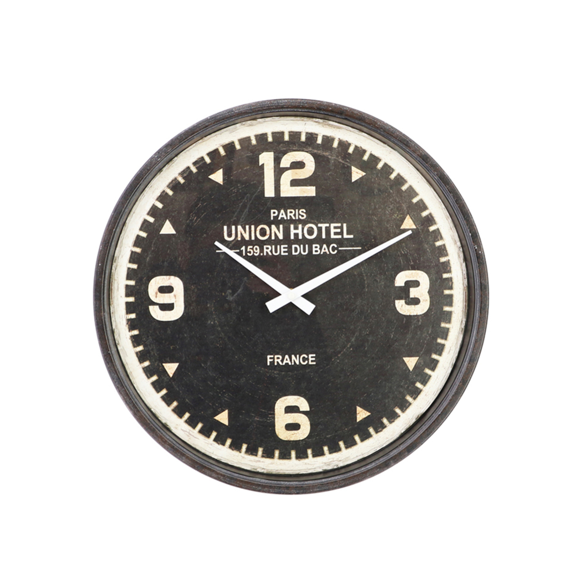 UNION CLOCK WALL METAL GLASS BLACK WHITE D39xH5,2c
