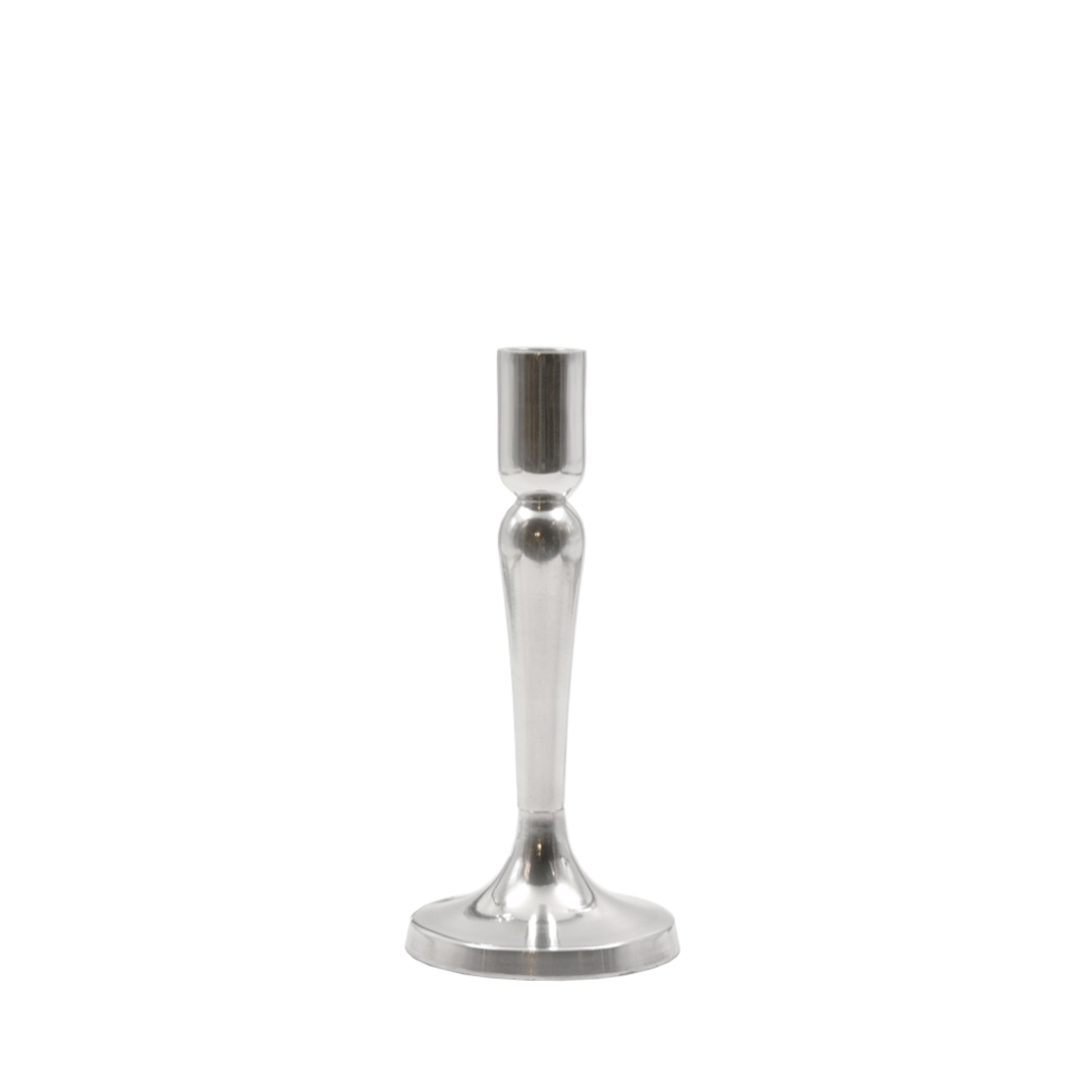 SPINDLE CANDLE HOLDER ALUMINIUM SILVER D9xH19cm IN