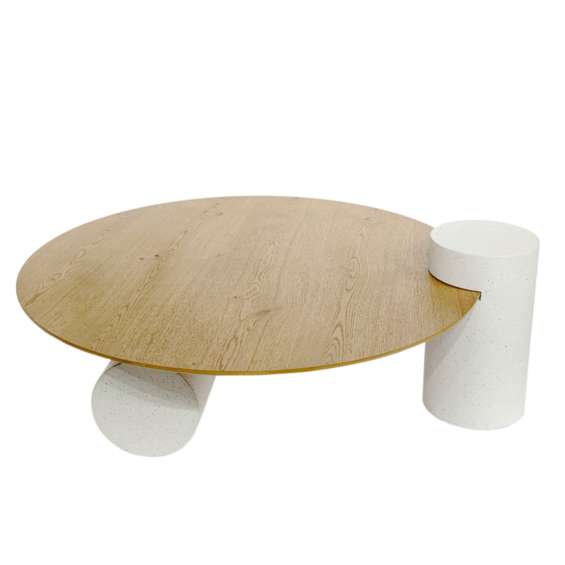 ASSYMETRON COFFEE TABLE VENEER ΟΑΚ NATURAL CEMENT GREY LIGHT 110x100xH41cm E1 PRC
