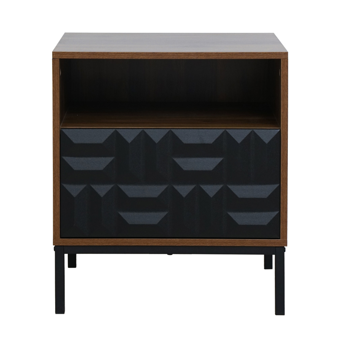 ZUMA NIGHTSTAND MELAMINE WALNUT METAL BLACK E1 PRC