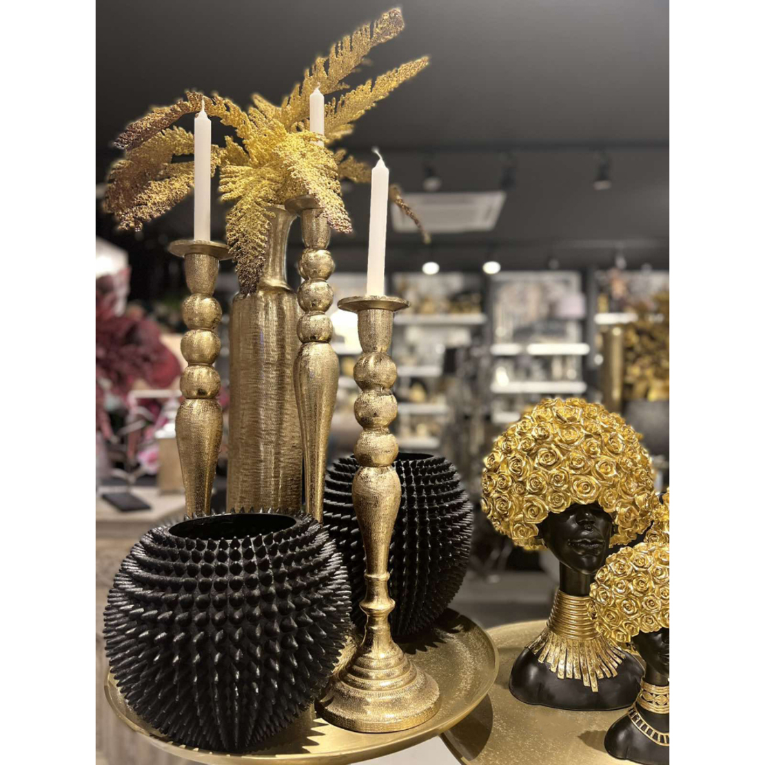 DAZZLE CANDLE HOLDER ALUMINIUM GOLD 15x15xH46cm IN