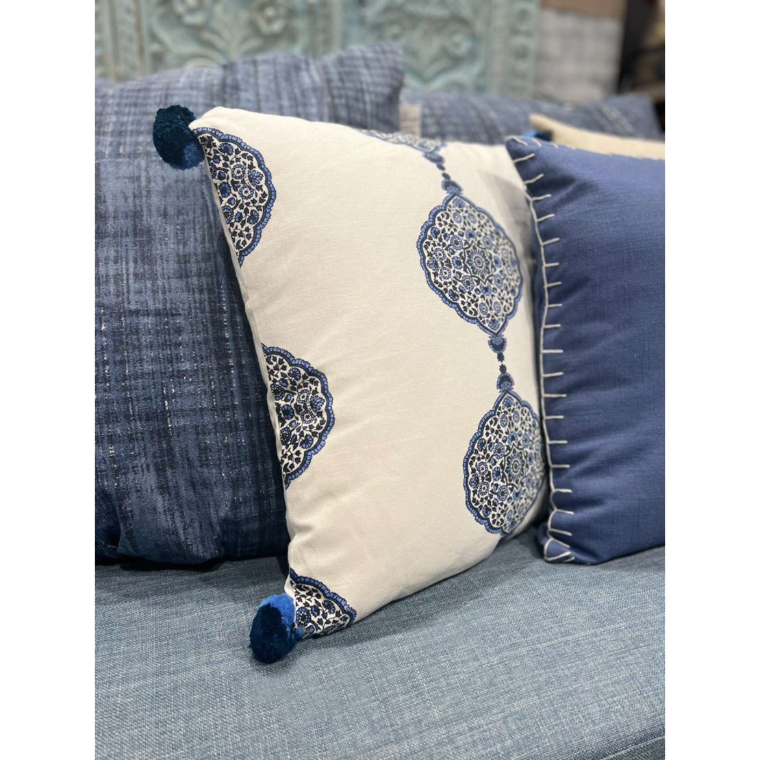 AGADIR 5 DECOR CUSHION COTTON WHITE BLUE 45x45cm I