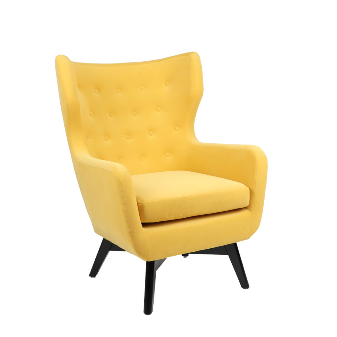 MEGA ARMCHAIR FABRIC YELLOW WOOD RUBBERWOOD BLACK