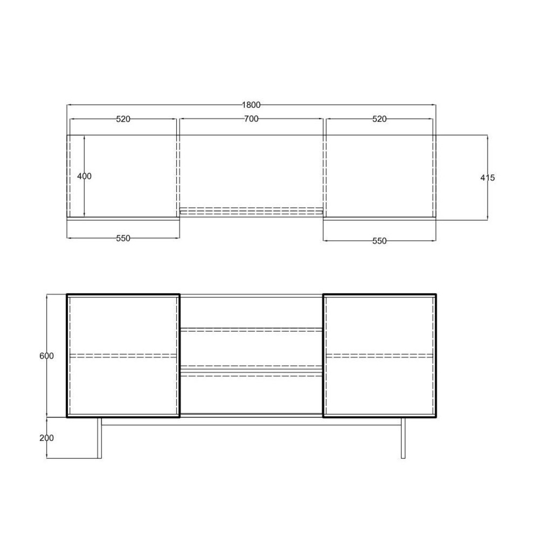 GROOVES SIDEBOARD 2DOORS 2DRAWERS CHIPBOARD WITH MELAMINE CARTA WALNUT GREY METAL 180x40xH80cm MY