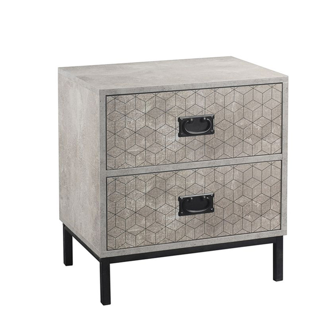 RUBIK NIGHTSTAND 2DRAWERS CHIPBOARD WITH MELAMINE CARTA CEMENT LIGHT METAL WITH PATTERN BLACK E1 PRC