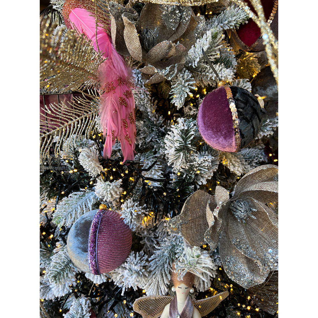 XMAS PIXIE 1 PENDANT BALL POLYFOAM FABRIC PINK GRE