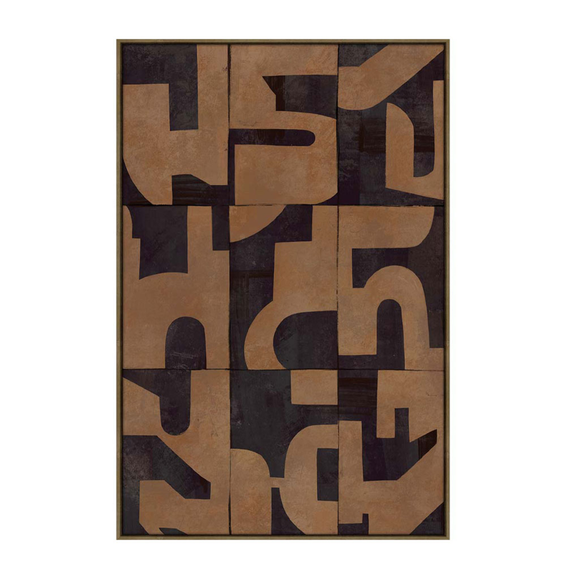 ABSTRACT SHAPE PAINTING DECORATIVE WITH FRAME 80x120x4 CANVAS BROWN PP