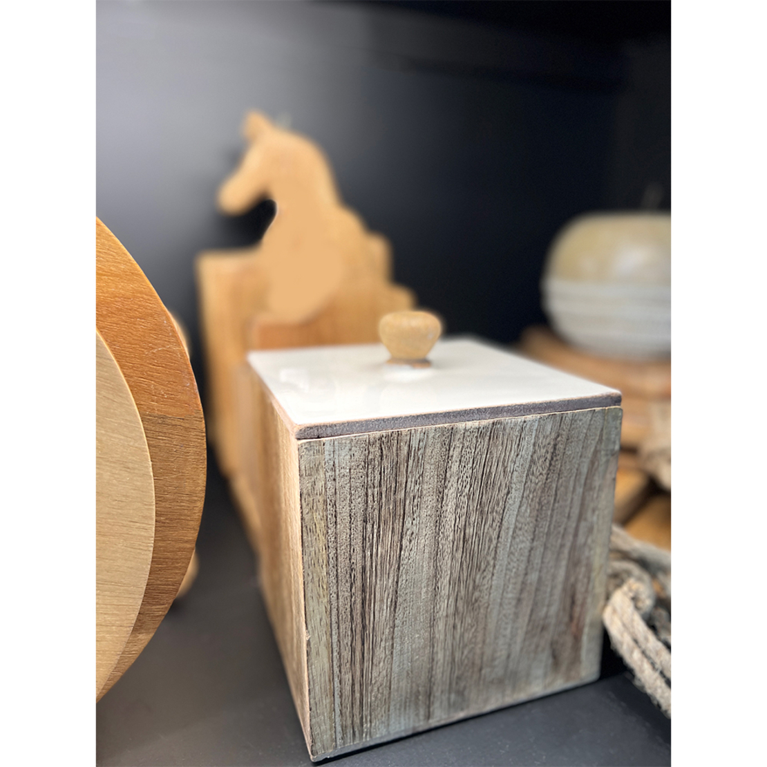 ASHANTI STORAGE JAR WITH LID WOOD MANGO NATURAL WH
