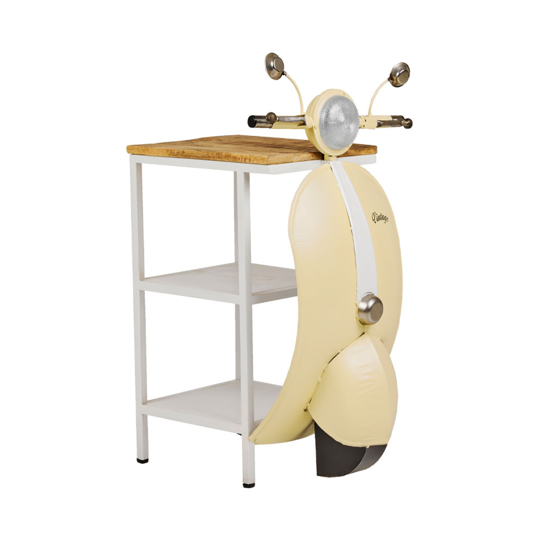 MINI VESPA SIDE TABLE WITH SHELVES METAL CREAM WHITE NATURAL 61x45xH88cm IN