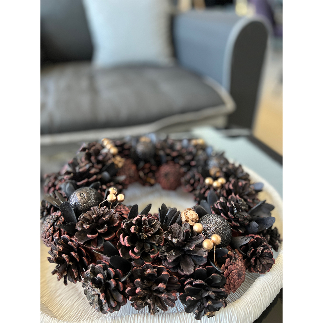 XMAS BUAN WREATH POLYFOAM BLACK GOLD D34xH8cm PRC