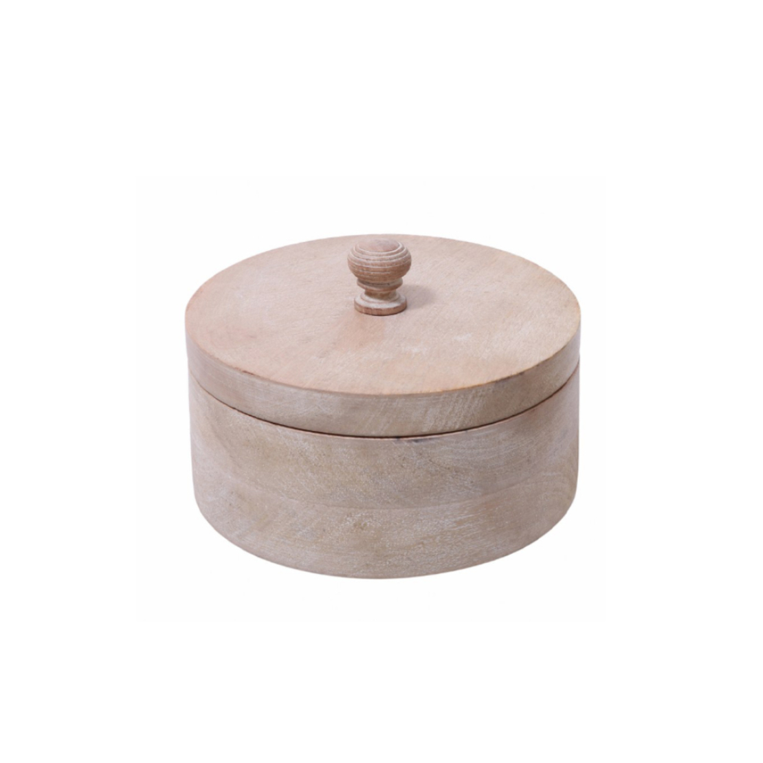AKAN STORAGE JAR WITH LID WOOD MANGO WHITE WASHED