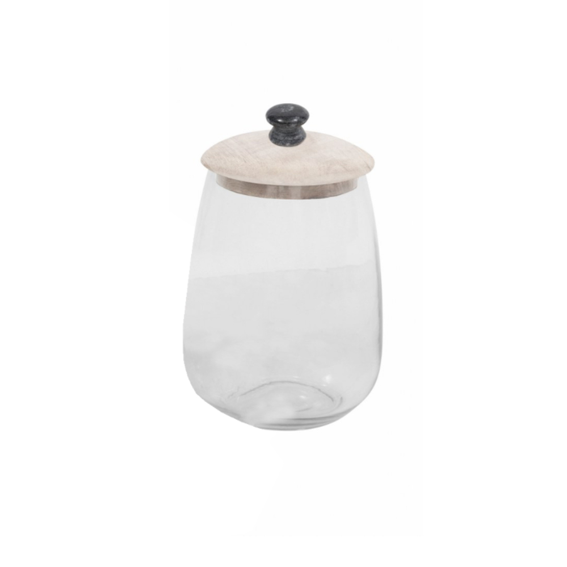 ACTIA STORAGE JAR WITH LID GLASS WOOD WHITE WASHED