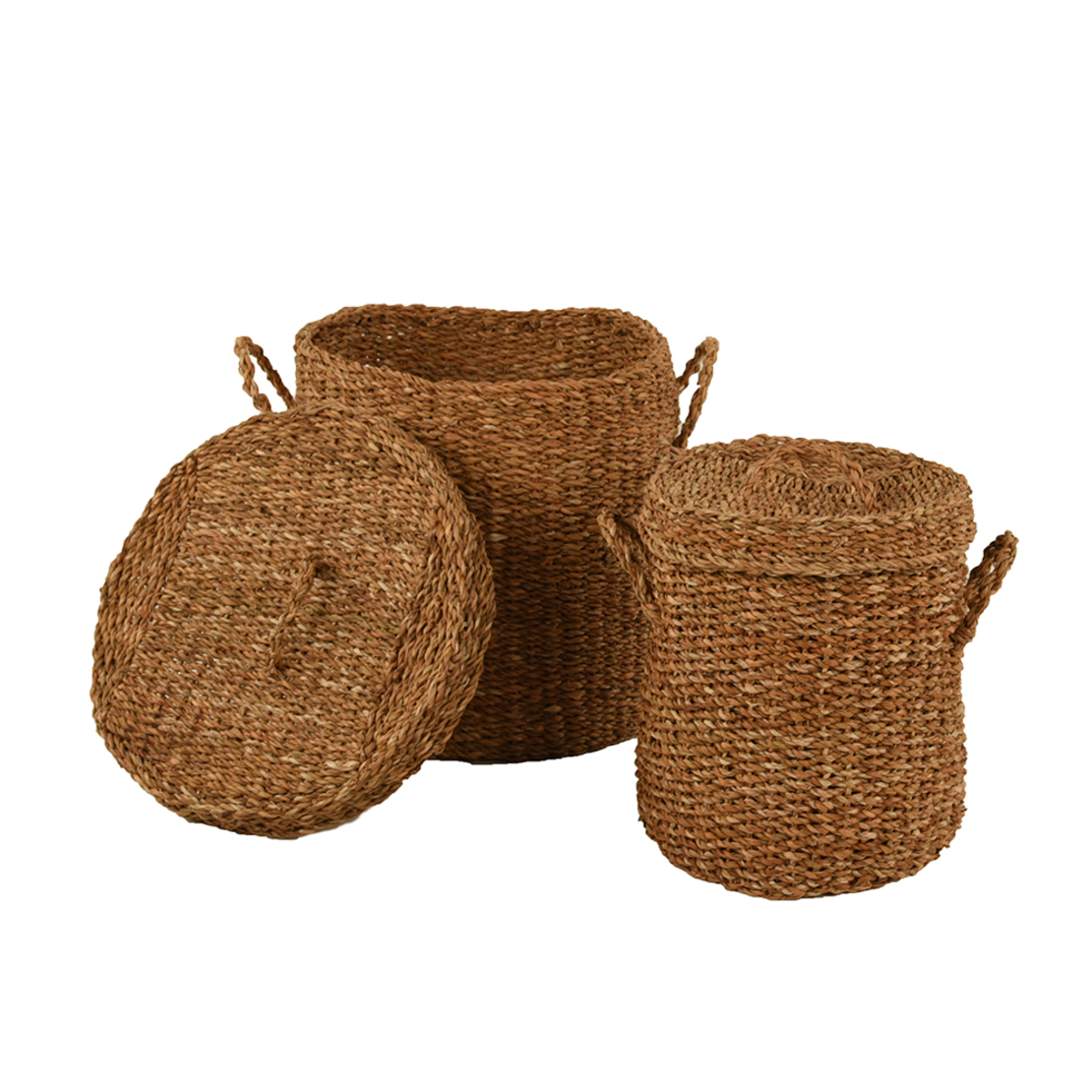 SEAGRASS BASKET WITH LID SET 2PCS SEAGRASS NATURAL