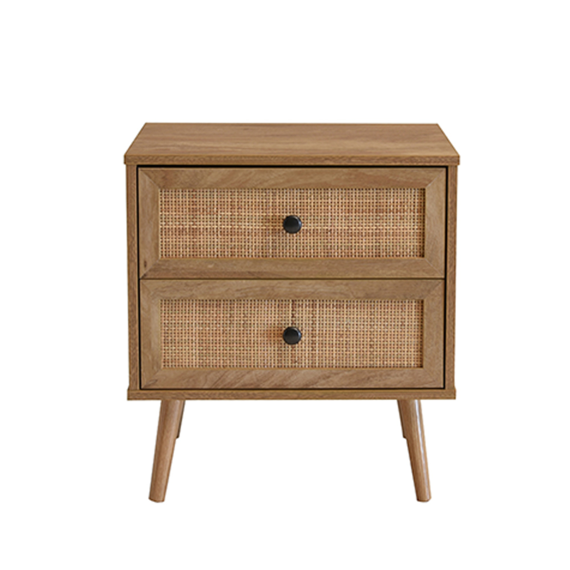 AMMOS NIGHTSTAND 2DRAWERS CHIPBOARD WITH MELAMINE CARTA NATURAL WITH RATTAN E1 PRC