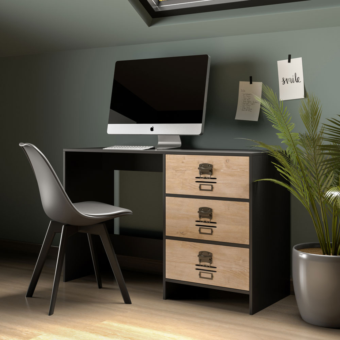 BLACKLY SLOT DESK 3DRAWERS CHIPBOARD WITH MELAMINE CARTA BLACK OAK SONOMA DECAPE 120x48xH76,5cm E1 PRC