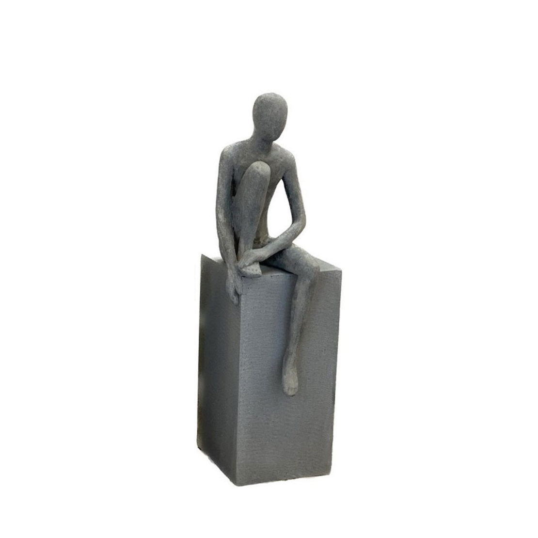 SITTING MAN DECO FIGURE ARTIFICIAL STONE GREY 20x1
